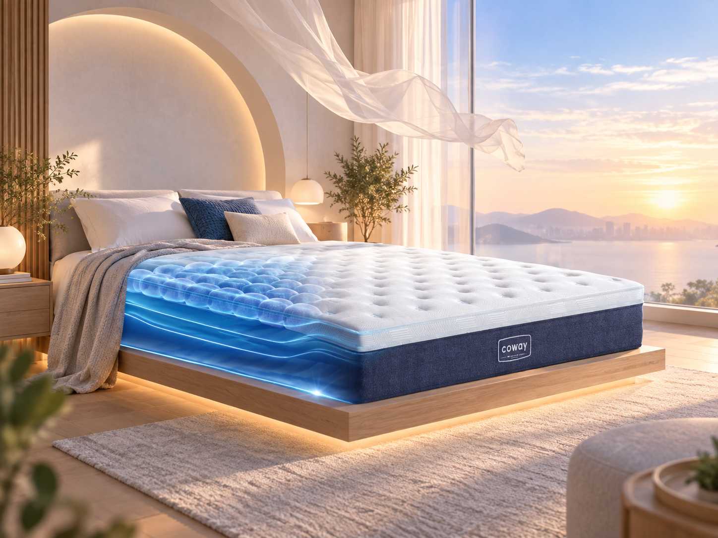 Coway mattress in a restful bedroom